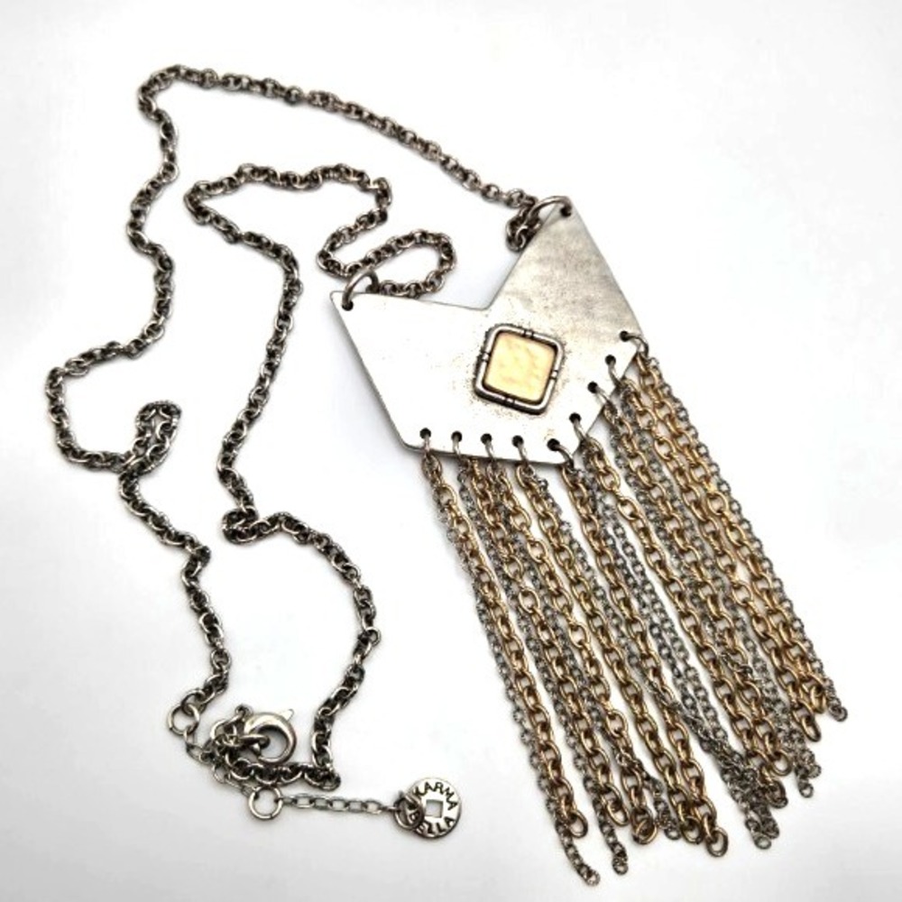 Karma Bella 2-Tone Fringe Pendant Goldtone Silvertone Link Chain‎ Necklace